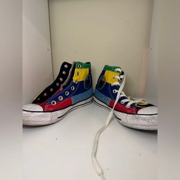 Converse Patchwork High-Top Sneakers Women’s size 7 Men’s size 5 Multicolor - Picture 2 of 5